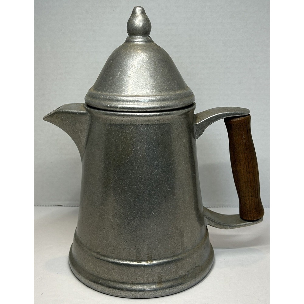 Lidded Coffee Tea Pot Wood Handle Carson‎ Pewter 9.5" Vintage